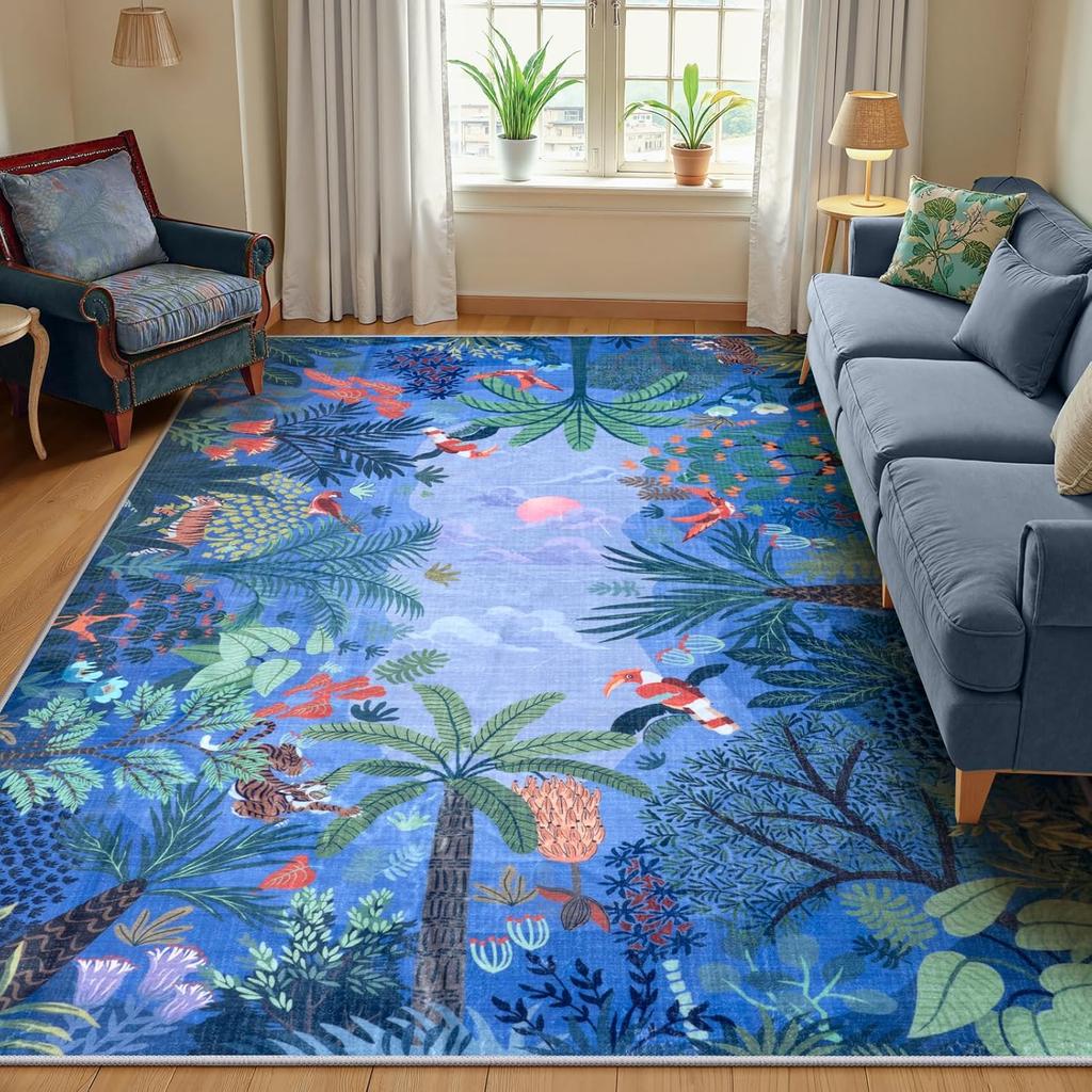 Jungle Themed Carpet Plant Print Rugs Living Room Non-Slip Home Decor Mat for Living Room Bedroom and Entryway Doormats
