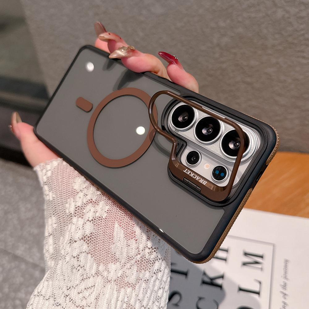 KEYSION Transparent Magnetic Lens Stand Case for Samsung Galaxy S25 S26 Ultra 5G S26+ Color Blocking Shockproof Phone Back Cover