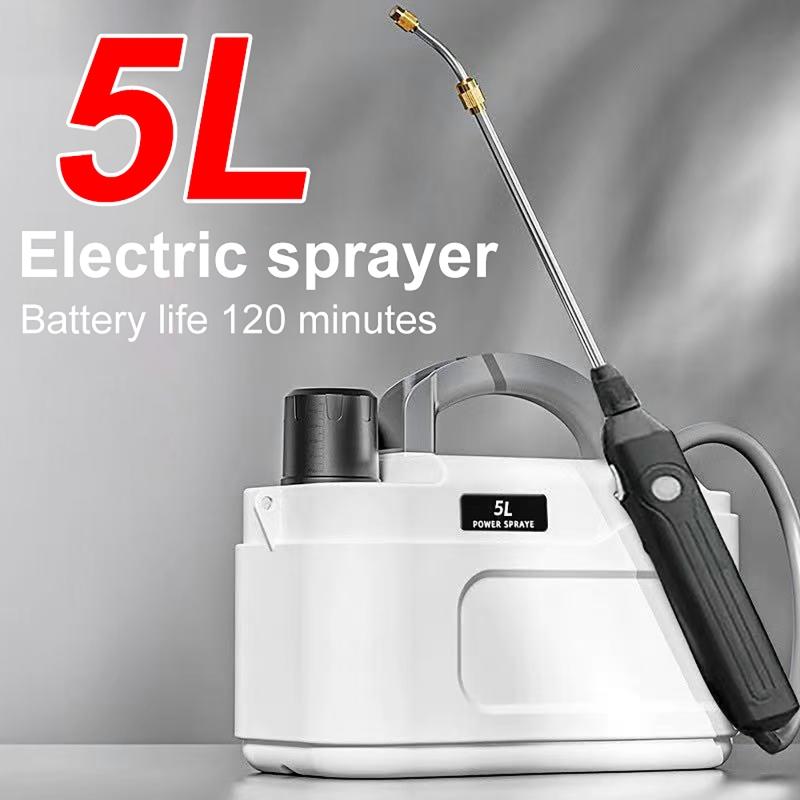 5L Elektrischer Gartensprüher Weiß/Grau Schulter-Gießkanne Tragbarer Gartensprüher Hochdruck-Wassersprüher Blumenwerkzeuge