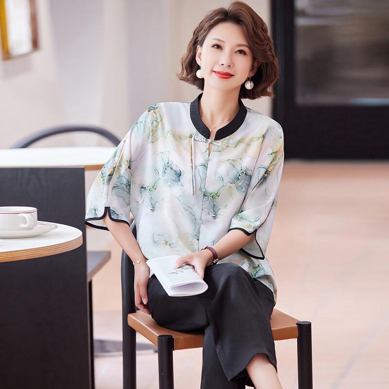 

Женский летний комплект в китайском стиле с цветочным принтом и застежками-лягушками XL