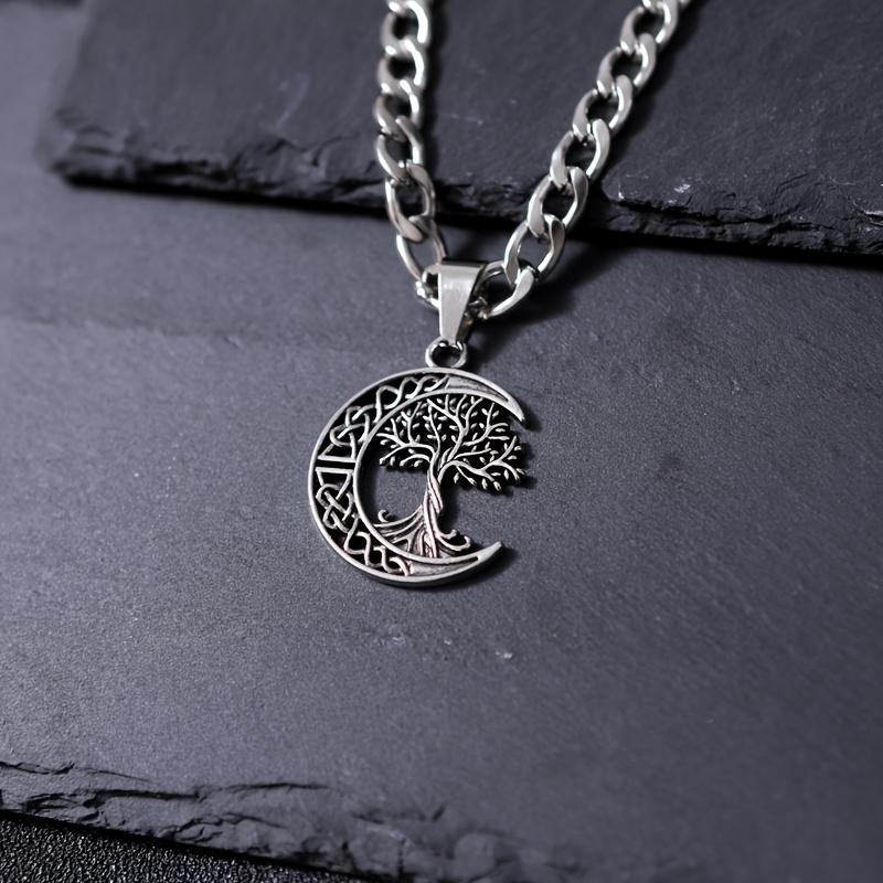 Men s Celtic Knot Tree of Life Pendant Necklace - Viking Style Moon and Flower Design