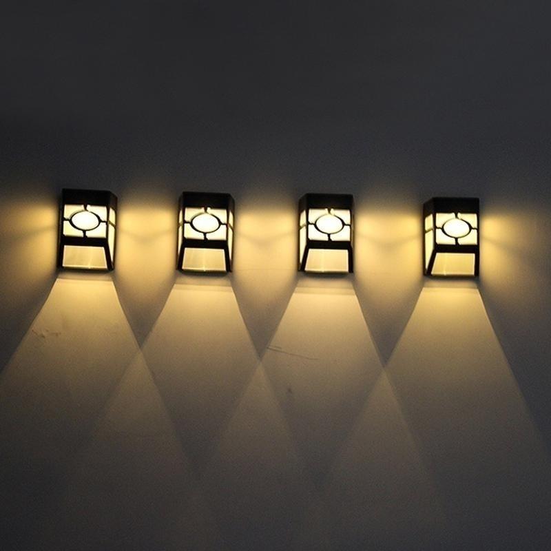 Solar Fence Lights Outdoor, 2 LED Wall Lights Retro Style Lamp Lights Waterproof  for Deck Fence Patio Front Door Stair Landscape Yard