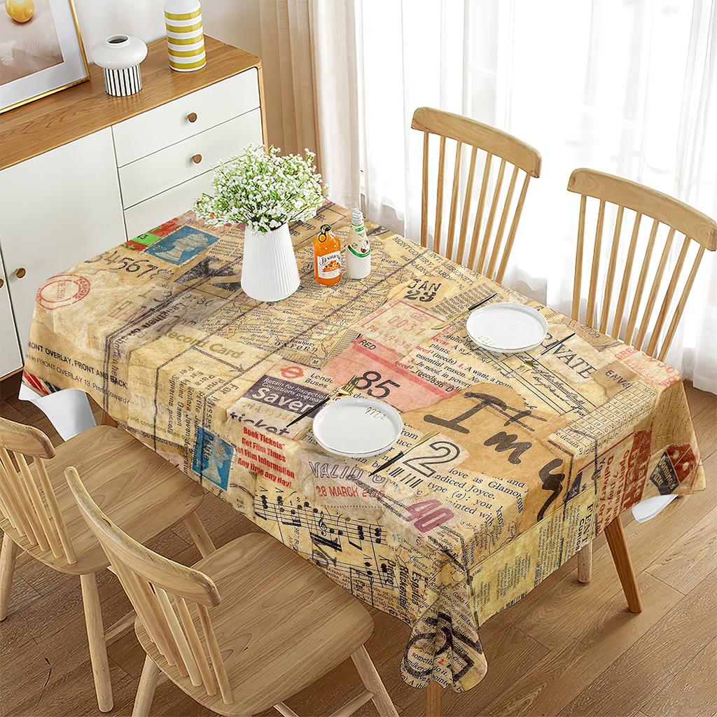 Vintage Newspaper Tablecloth,Old Historic Journal French Paper Lettering Art Design, Dining Room Kitchen Rectangular Table Cover