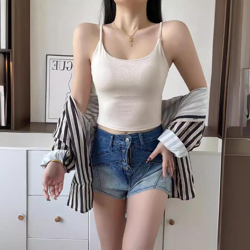 Pure Color with Breast Cushion Halter Vest Women with Short Pure Wind Comfortable Slim-fit Back Top Woman