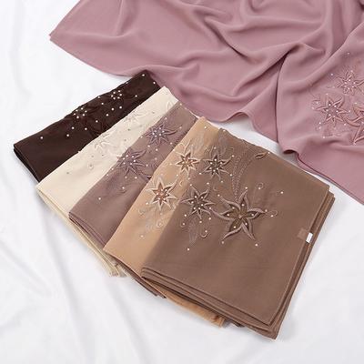 Malaysia and Indonesia Hot-selling New Chiffon Embroidery Hot Diamond Solid Color Headscarf Women, Simple and Versatile Large Size Long Towel