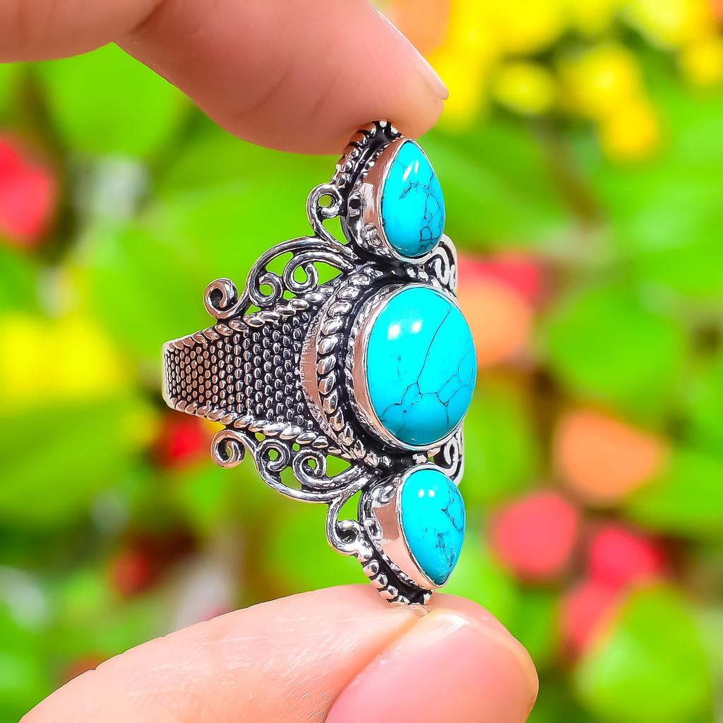 Santa Rosa Turquoise Gemstone 925 Sterling Silver Gift Jewelry Ring Size 6