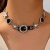 Dark Gothic Heart Zircon Star Choker Necklaces for Women Men Fashion Sweet Design Leather Splicing Necklaces Jewelry Accessories