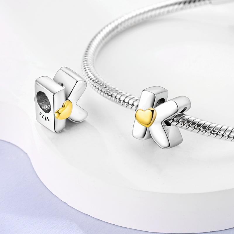 Copper 26 Letter English Alphabet Charms Beads Gold Heart Pendant Fit Original Bracelet Diy Jewelry Making As Gifts