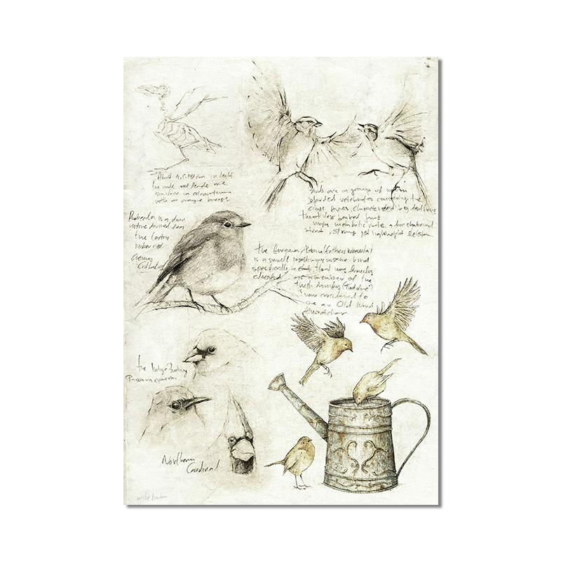 Vintage Fox Butterfly Deer Insect Note Retro Poster Mushrooms Canvas Painting Wall Art Print Wall Pictures for Living Room Decor