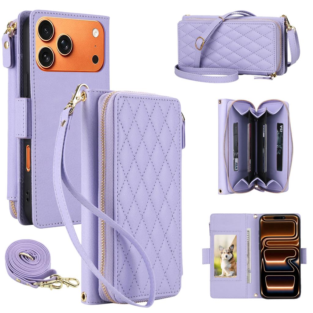 Crossbody Long Lanyard Multi Cards Solt Wallet Leather Case for iPhone 17 Pro Max 16 15 14 13 12 Shockproof Stand RFID Cover