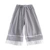 2025 Fashionable Plaid Girls' Mosquito-Proof Lace Trim Pants: Spring/Summer/Autumn Casual Straight Leg