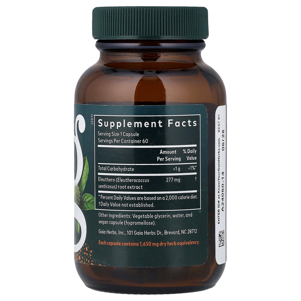 Gaia Herbs Siberian Ginseng Root Vegetarian Liquid Phyto Capsules, 60 Count