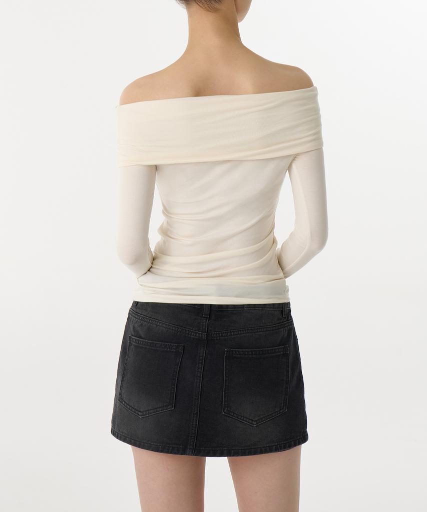 MUSINSA STANDARD WOMAN Women'S Tencel Turn Down Off-Shoulder Long Sleeve T-Shirt [Cream]