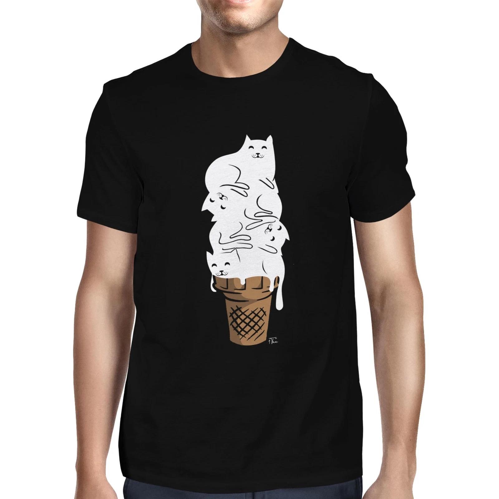 Мужская футболка 1Tee с изображением кота и мороженого S