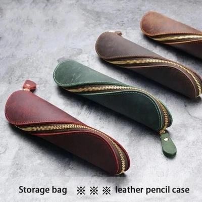 Astuccio per matite in pelle vintage retrò Portamonete in pelle fatto a mano Pochette Borsa Scatola Porta penne cosmetici per trucco Borsa portaoggetti di cancelleria per studenti