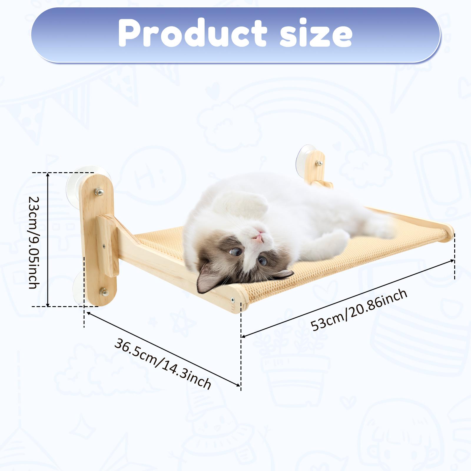 

Foldable Cat Hammock Bed Wood No Drilling Suction Cup Cat Window Perch Cat Glass Window Seat Pet Supplies for Indoor Living Room