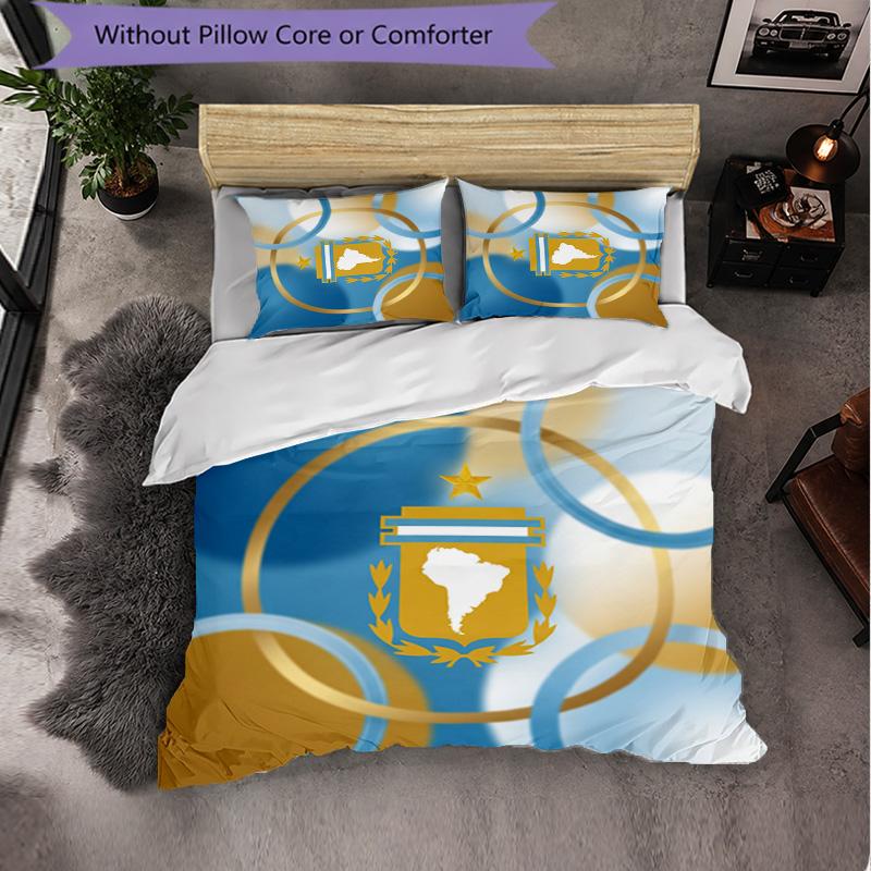 Argentina Football Pattern 3 Pieces Bedding Set Soft Microfiber Duvet Cover with Pillow Cases for Bedroom