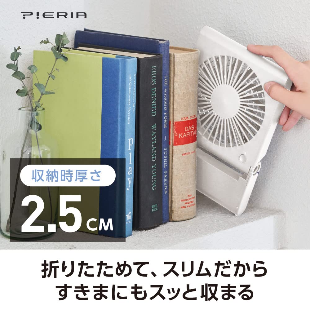 Doshisha Slim Compact Desk 3 Power Sources 3 Airflow Pieria White Fan, (AC, USB, Battery), Settings, Quiet,