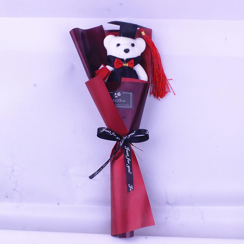 Graduation Bear Bouquet with Sunflower, Rose, and Doctor's Hat - Perfect Gift for Bachelor's or Master's Grad