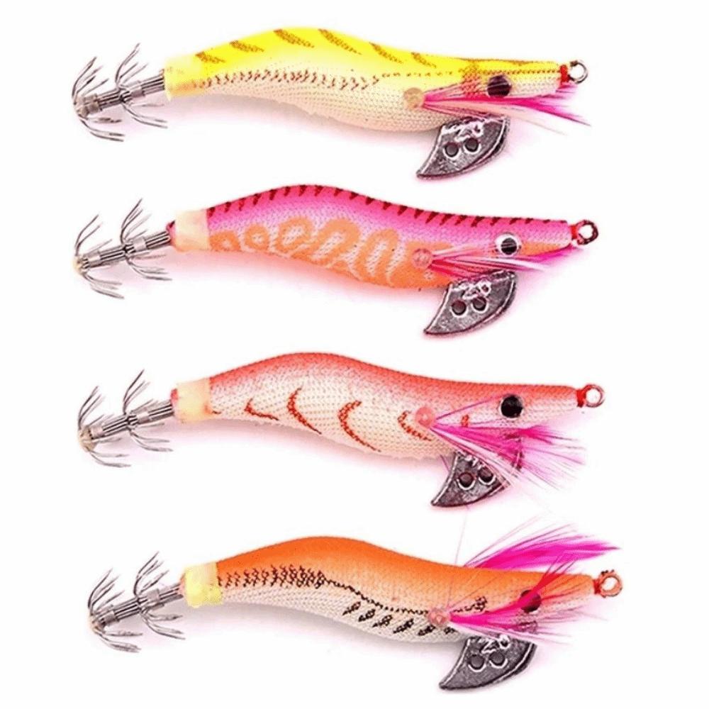 4/5Pcs Durable Luminous Squid Fishing Lure 3D Eyes Wooden Shrimp Bait  Fishing Accessories