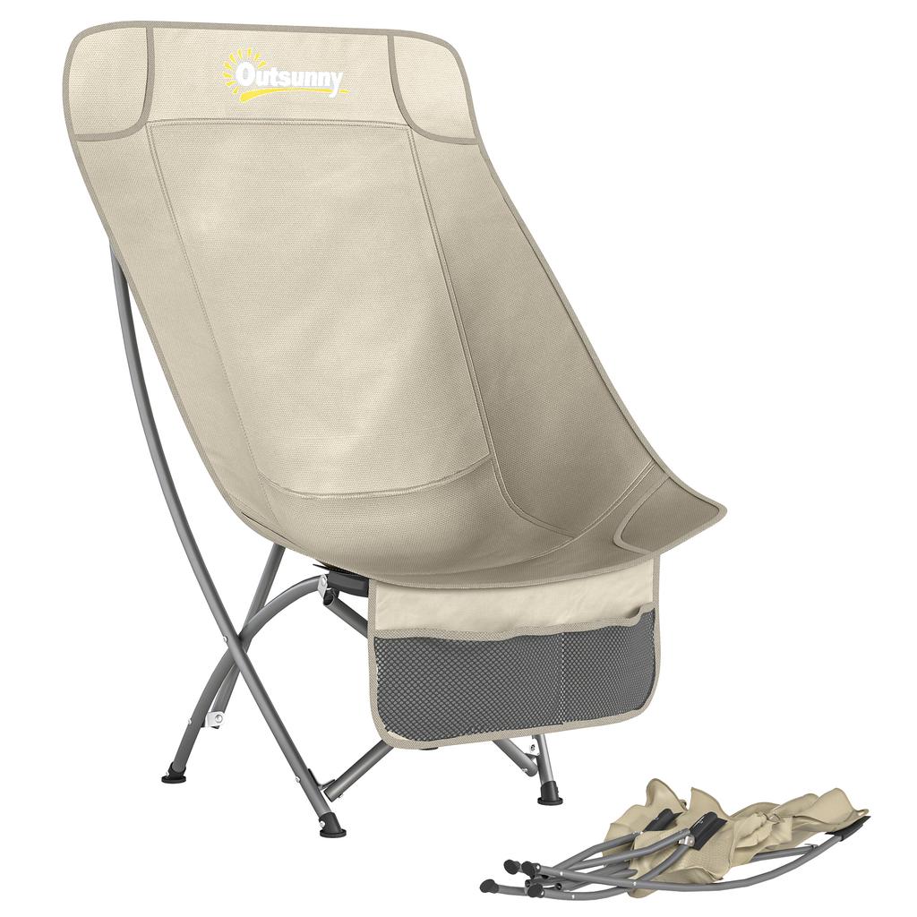 Camping Chair for Adults Heavy Duty Folding Camp Chair with Side Pocket and Carry Bag Khaki