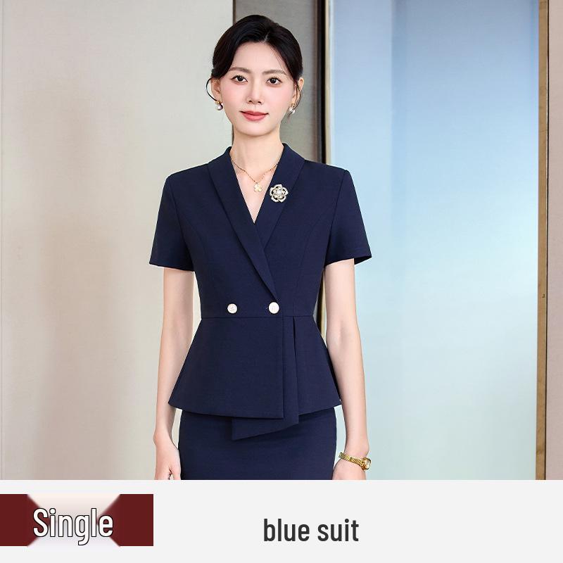 Women's Professional Short Sleeve Summer Suit – Elegant Formal Wear for Manager, Secretary, Hotel Front Desk, and Reception Work.