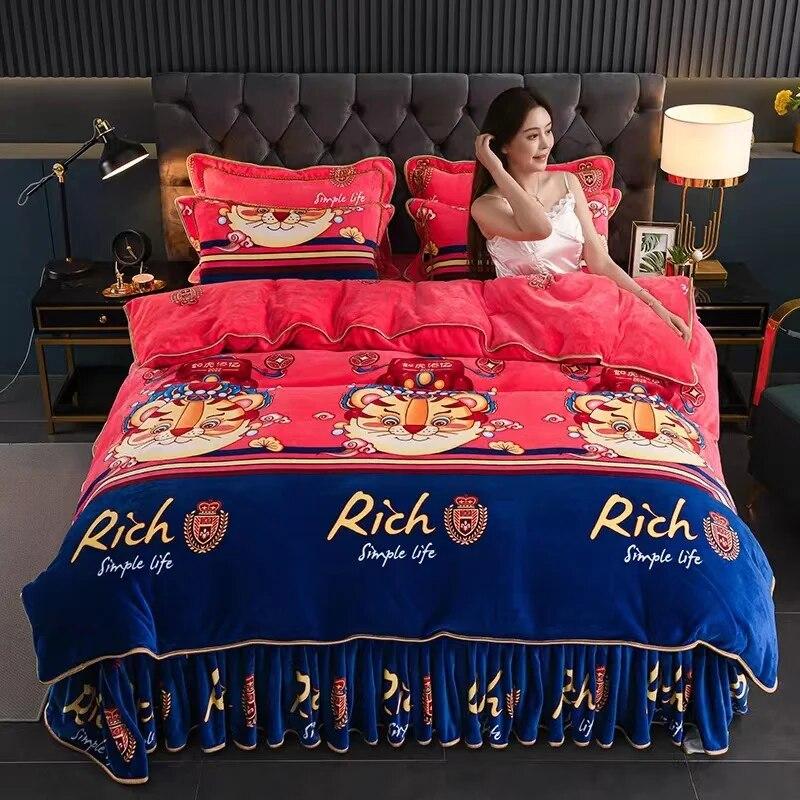 4pcs Bedding Set Fine Velvet Duvet Cover King Queen Size Thicken Quick Warm Coral Fleece Quilt Cover Bed Sheet Pillowcase