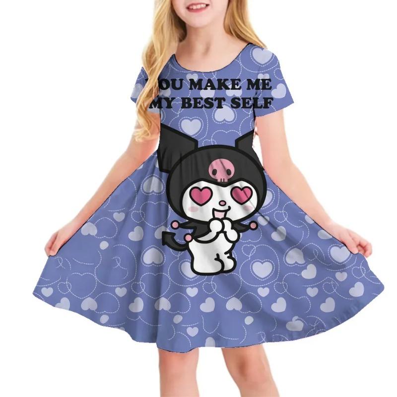 Hello Kitty Printed Children T Shirt Dresses Kuromi My Melody Girls Casual Dress Kids Cute Kitty