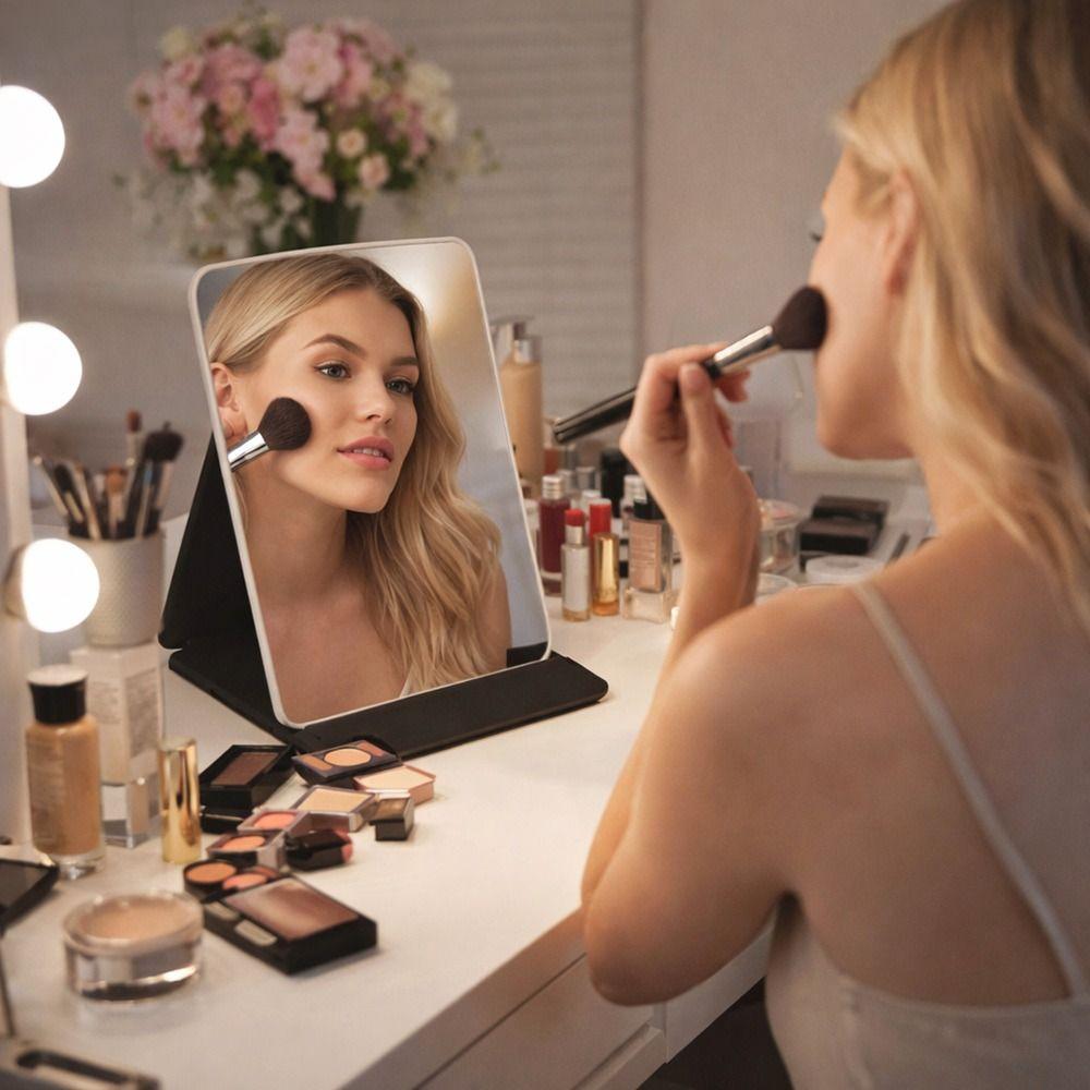 Floral Vanity Mirror Standing Compact Mirror Portable Desktop Makeup Mirror for Student Dormitory