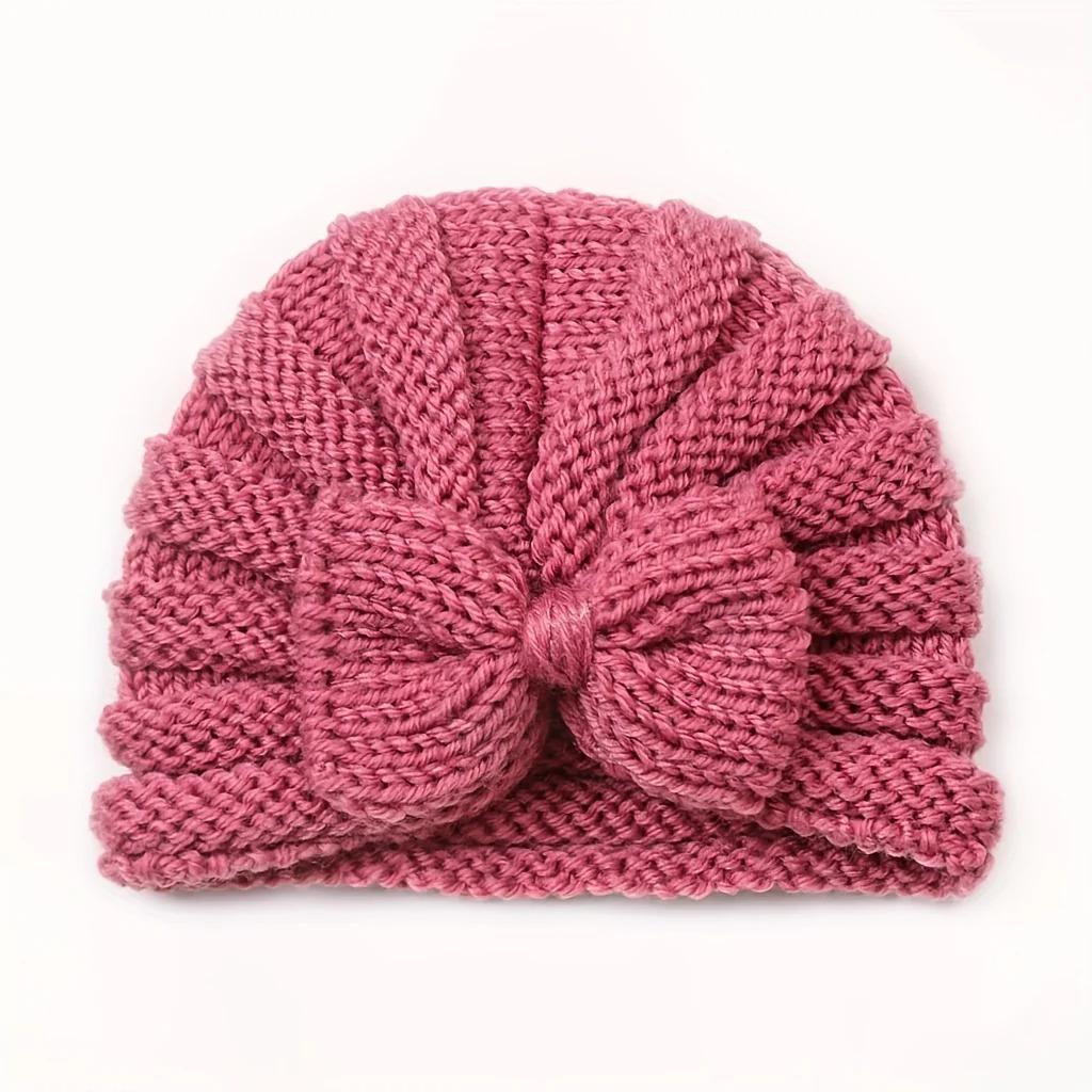 INS Baby Bow Knit Hat - Stretchy Winter Warm Cap with Moisture-Wicking Soft Fleece Yarn for Infants Autumn Winter Daily Birthday