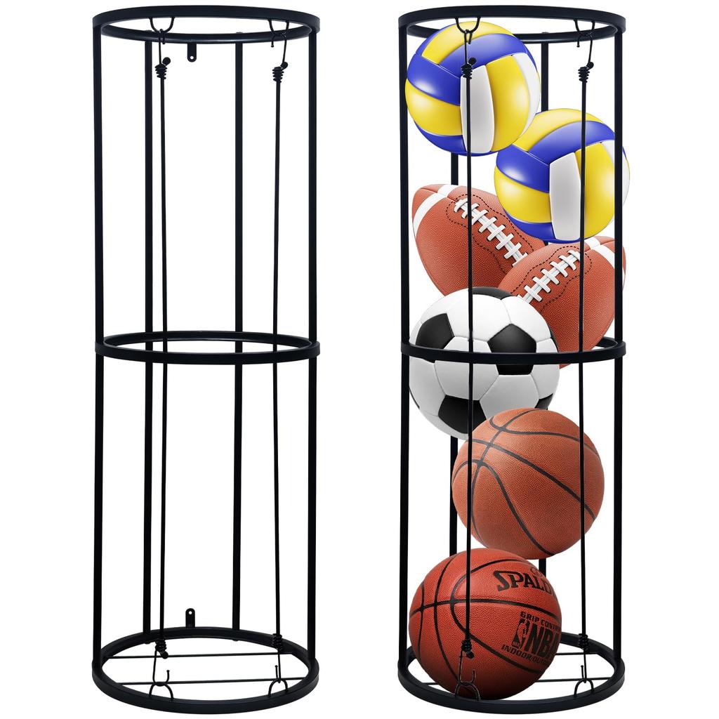 Socpuro Ball Storage 33cm 97cm Stainless Steel Ball Ball and Yoga Mat Storage Volleyball Storage Vertical Ball Elastic Rope for Easy Access Stand,