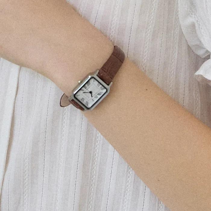 Square Classic Leather Watch - Brown