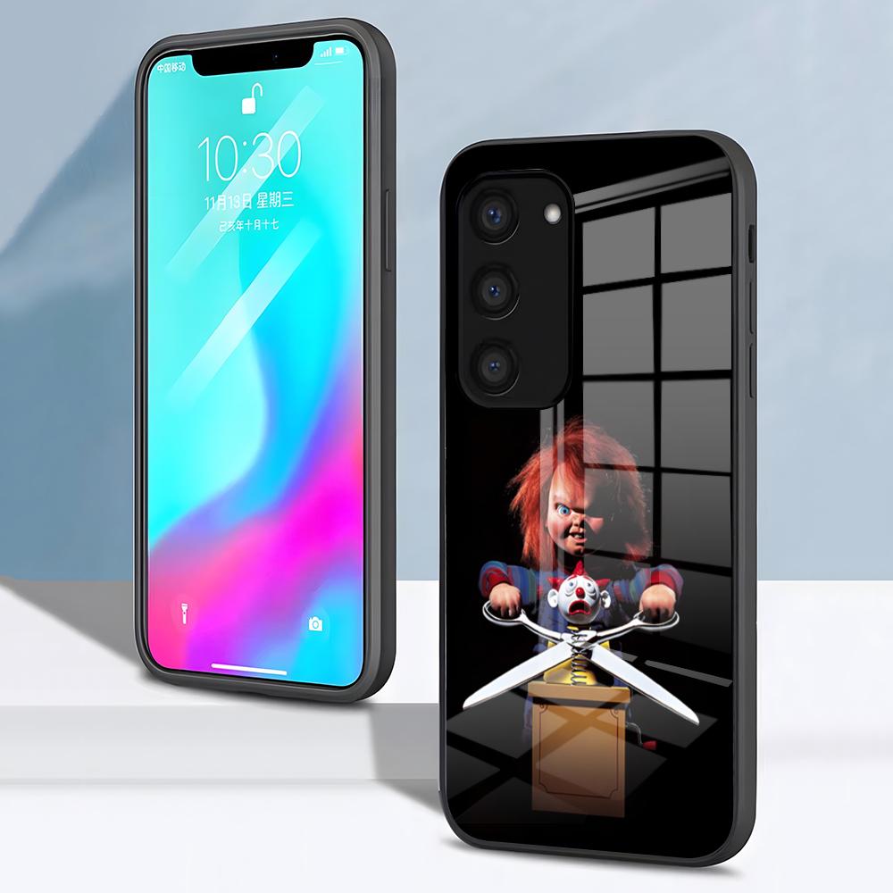 Chucky Doll Horror Movie Phone Case For Samsung S26 S25 S24 FE S23 S22 S21 Plus S20 Ultra Note20Ultra Black Glass Cover