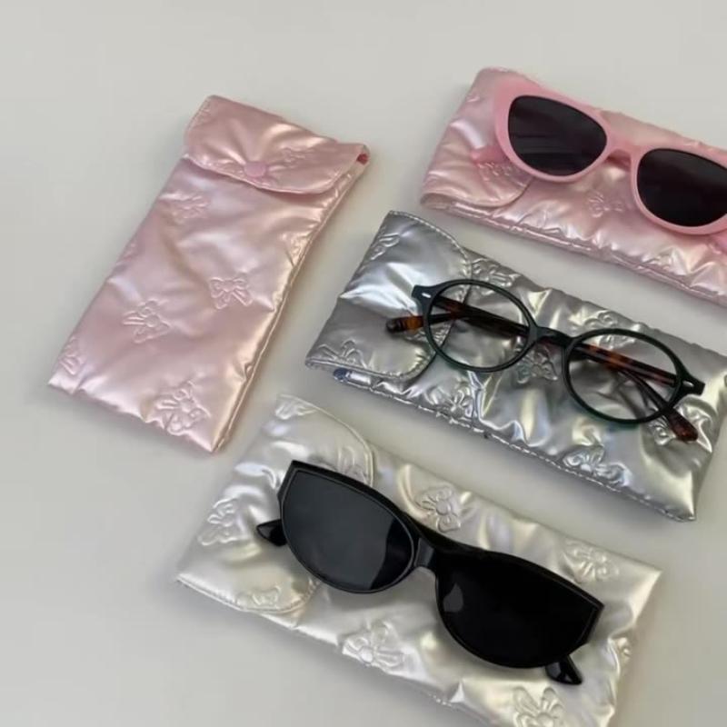Sweet Pu Bow Glasses Case Women Portable Cotton Padded Anti Crush Sunglasses Storage Bag Cute Lightweight Eyewear Pouch Gift