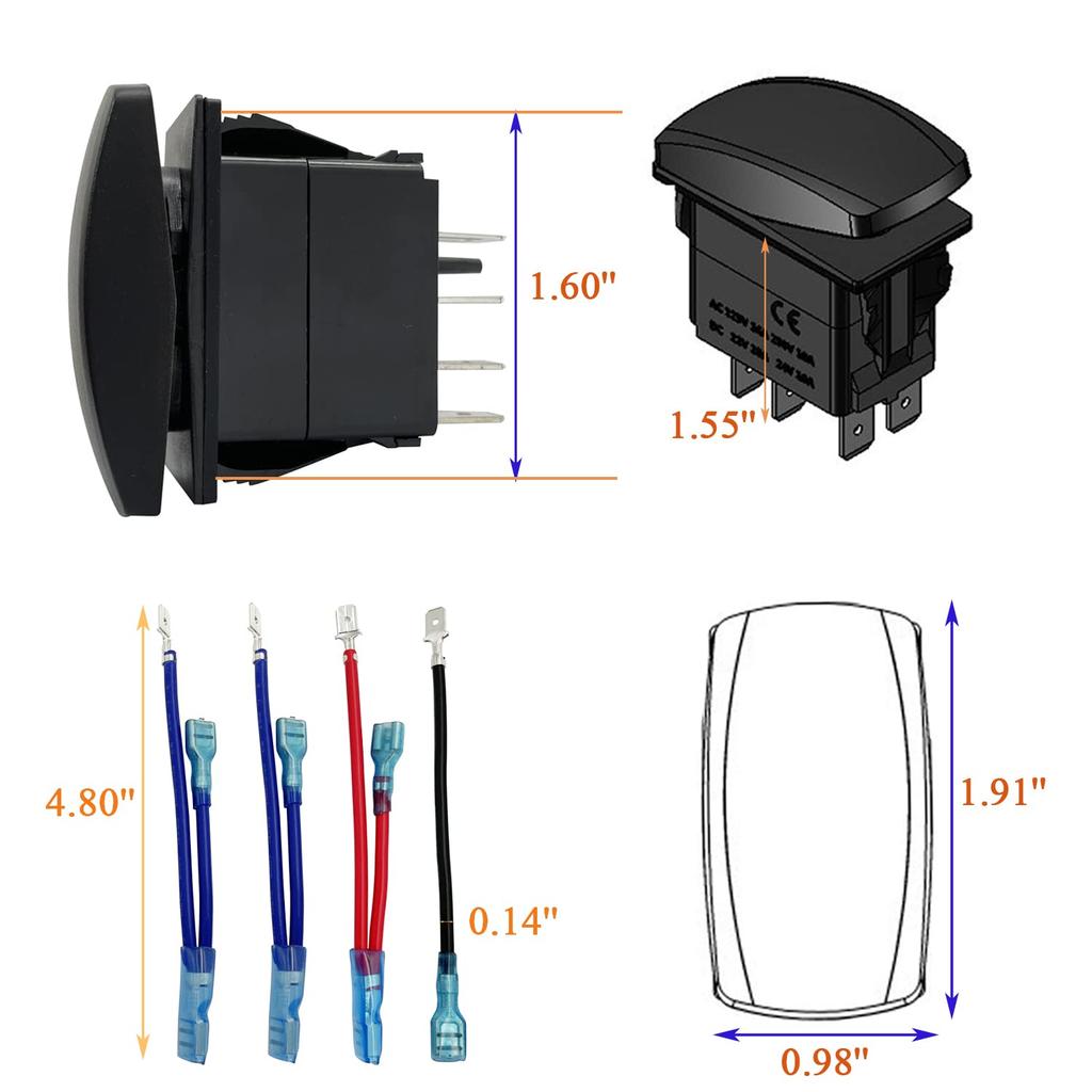 Blue Led Windshield Washer Wiper Momentary Rocker Switch 7Pin Mom (ON)-Off-ON DPDT Washer Jet Toggle Switch For Automotive UTV RZR Truck Camper RV