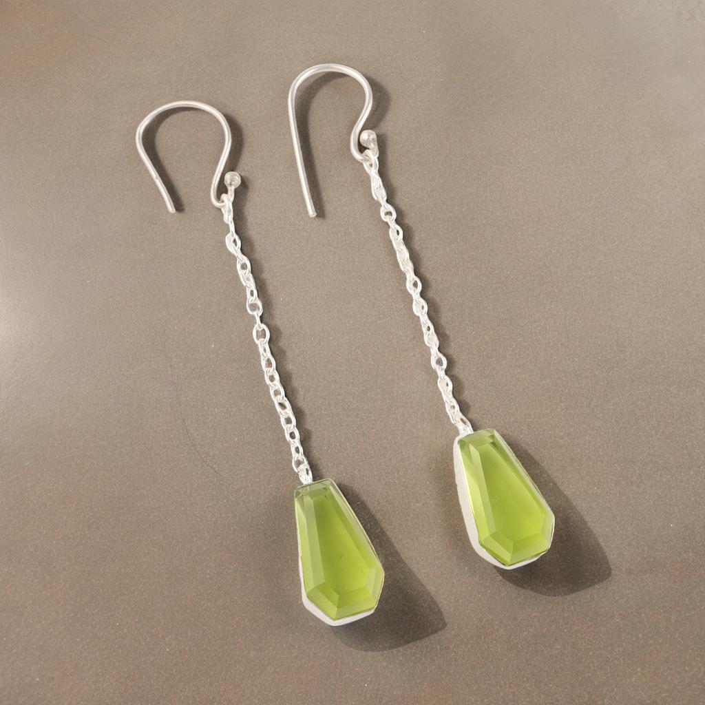 Peridot Gemstone 925 Sterling Silver Jewelry Handmade Earrings 3.0" Gift For Her EE-135-3
