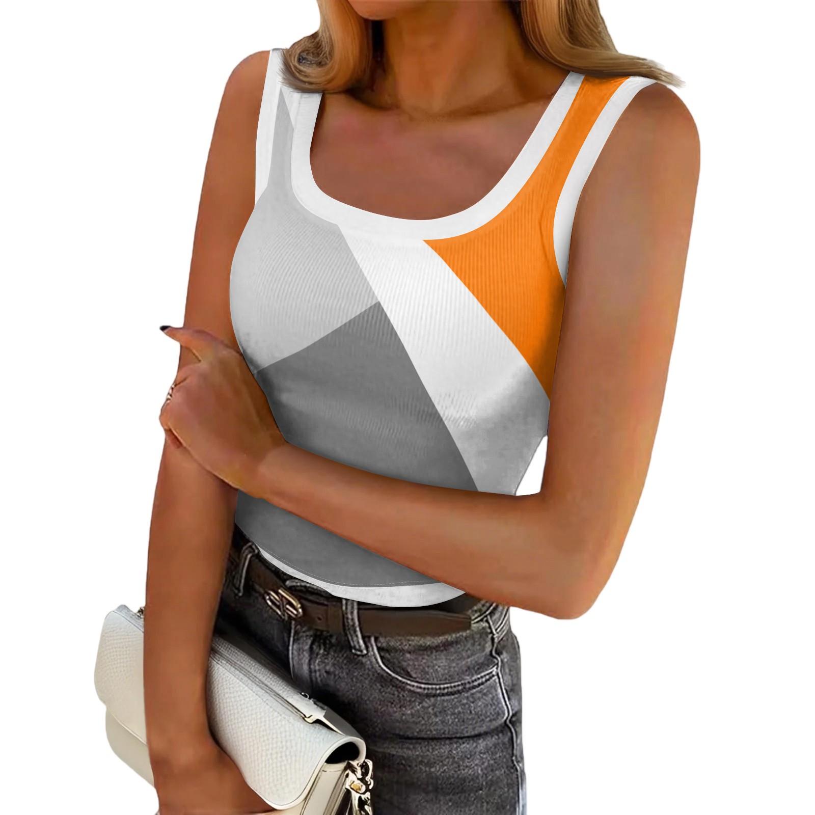 

Женская майка в рубчик без рукавов с геометрическим вязаным узором, с U-образным вырезом, летняя повседневная майка S