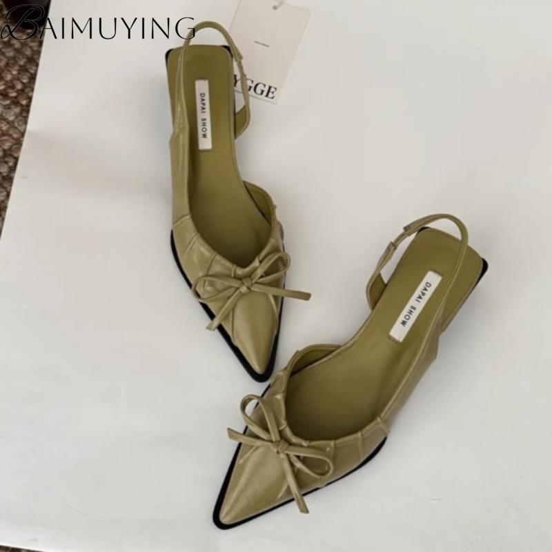 Bow Women Sandals Pointed Toe High Heels Shoes Woman Slippers 2025 Trend Slingback Pumps Summer Shallow Dress Sandalias De Mujer