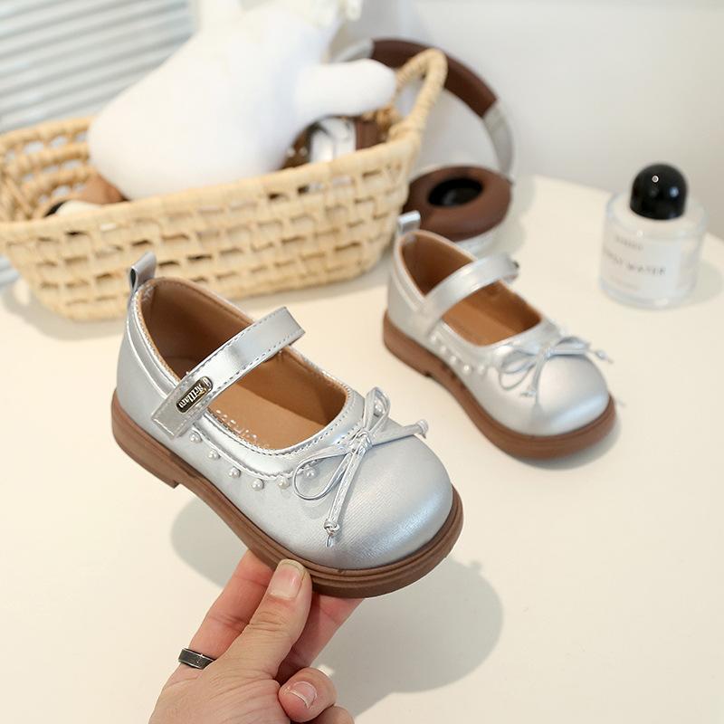 

Spring Girls Princess Leather Shoes Bow Soft Sole Casual Ballet Flats for Toddler size 20 серебряный