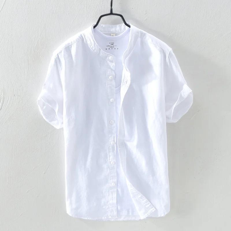 Short-sleeved Shirt Linen Cool Breathable Comfortable Gradient Blue Hawaiian Beach Men's Cardigan Shirt