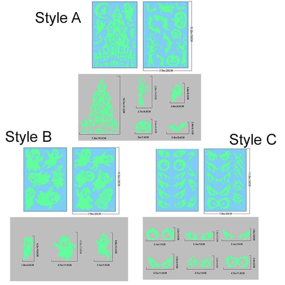 2 Sheet Fluorescent Window Sticker Ghost Pumpkin Eye Pattern Wall Decals Static-cling Stickers Door