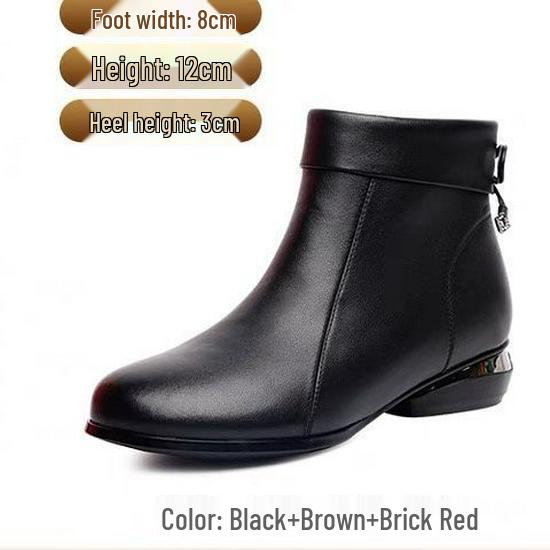 Women's Genuine Leather Ankle Boots - Low Heel, Round Toe, Warm Autumn/Winter Fashion for Moms