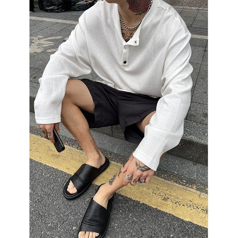 Nuovo Pullover Patchwork da Uomo 2024 Primavera e Autunno Girocollo con Bottoni Moda Tinta Unita Ampio Minimalista Casual Maniche Lunghe