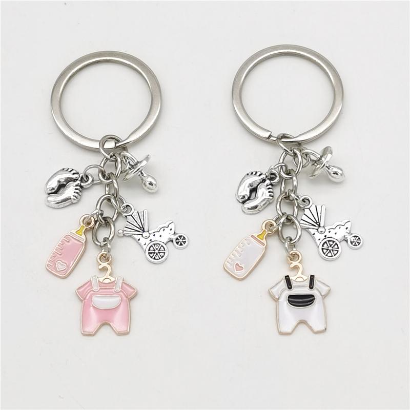 Fashion Baby Stroller Bottle Clothes Keyring Baby Pacifier Foot Theme Keychain Mother's Day Gifts