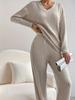 Chic Autumn/Winter Two-Piece Set: Casual Straight-Leg Pants & Loose V-Neck Ribbed Knit Top