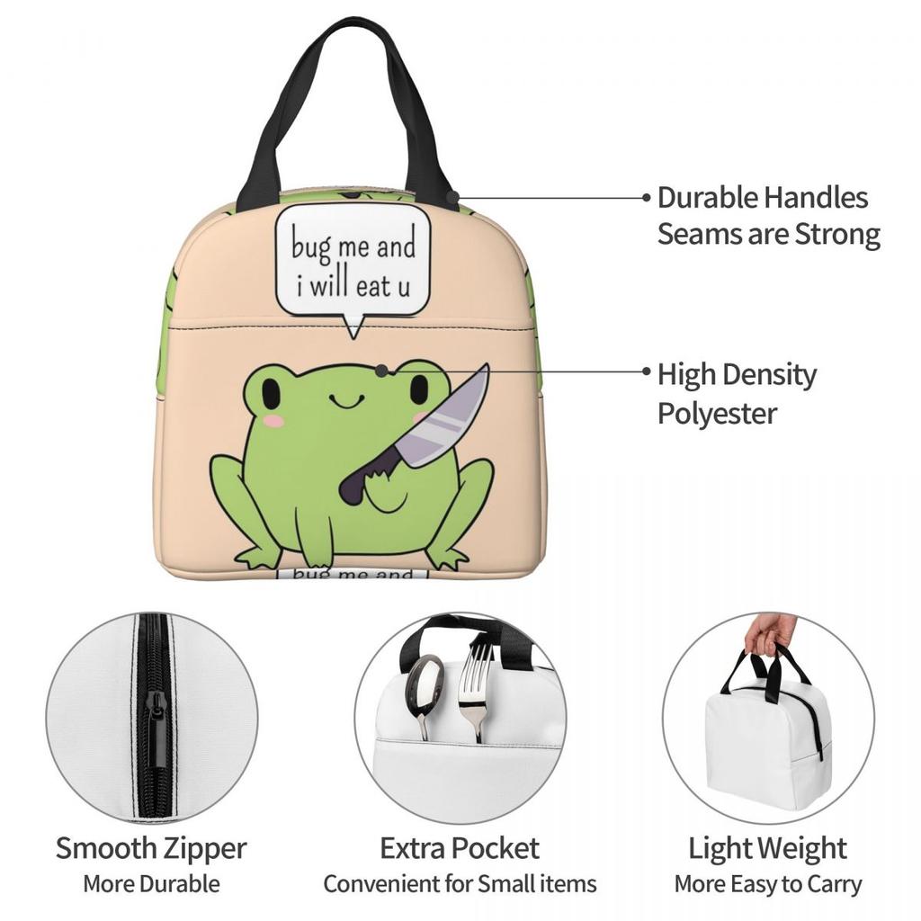 Cute Frog With A Knife Insulated Lunch Bag for Kids School Cooler Thermal Food Box Tote Portable Lunch Boxes Container