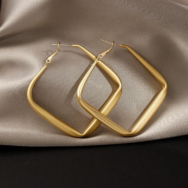 Gold Color Big Square Hoop Earrings For Women Exaggerated  Geometric Irregular Circle Earrings Jewelry