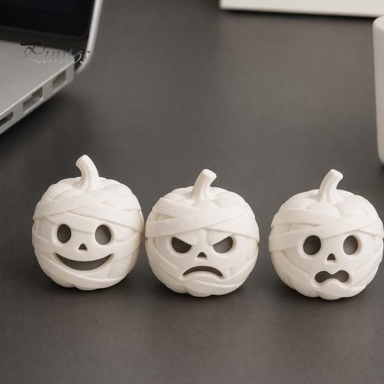 Festive Entrance Display Pieces 3D Printed Mummy Pumpkin Skull Figurine for Halloween Decorations, Versatile Showcase Statues with Funny Expressions