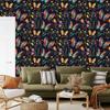 Wallpaper Colorful Butterflies Navy Blue and Indigo for Living Room and Bedroom 50x1000