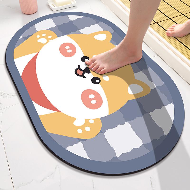 Cartoon Floor Mat Toilet Diatom Mud Soft Absorbent Foot Mat Toilet Bathroom Door Non-slip Carpet Household Bathroom